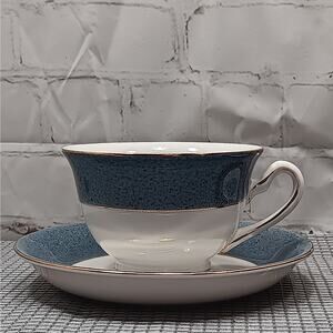 NIKKO Double Phoenix Ironstone‎ Riviera Slate Blue Set of 2 Teacups & Saucers